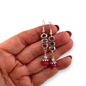 Faceted Hot Pink Jade Earrings 925 Sterling Silver Ear Wires